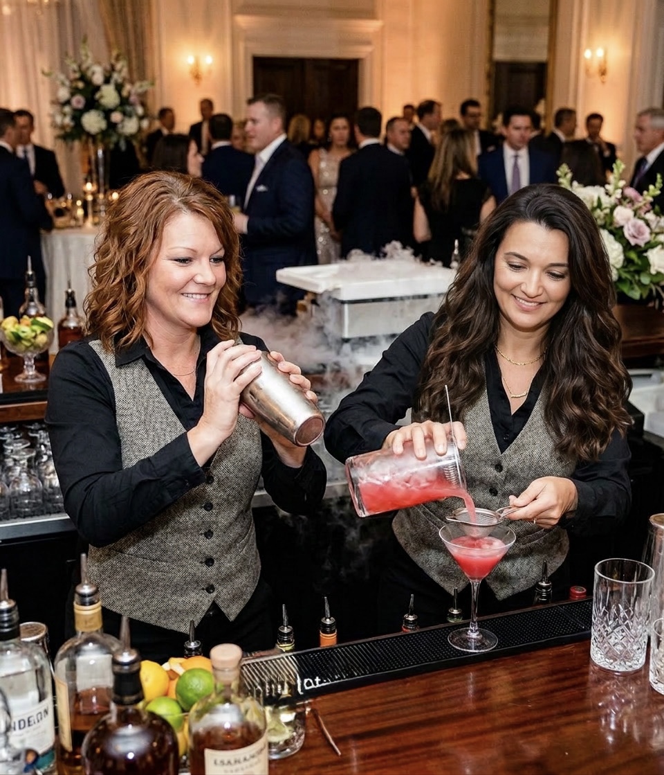 Bartenders preparing cocktails at a formal reception